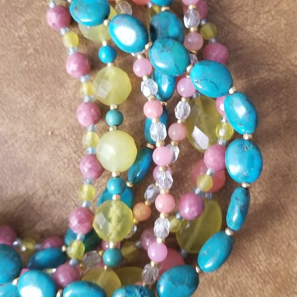 STATEMENT JOSE & MARIA BARRERA CRYSTAL TURQUOISE PINK 8 MULTI STRAND NECKLACE - Picture 6 of 8